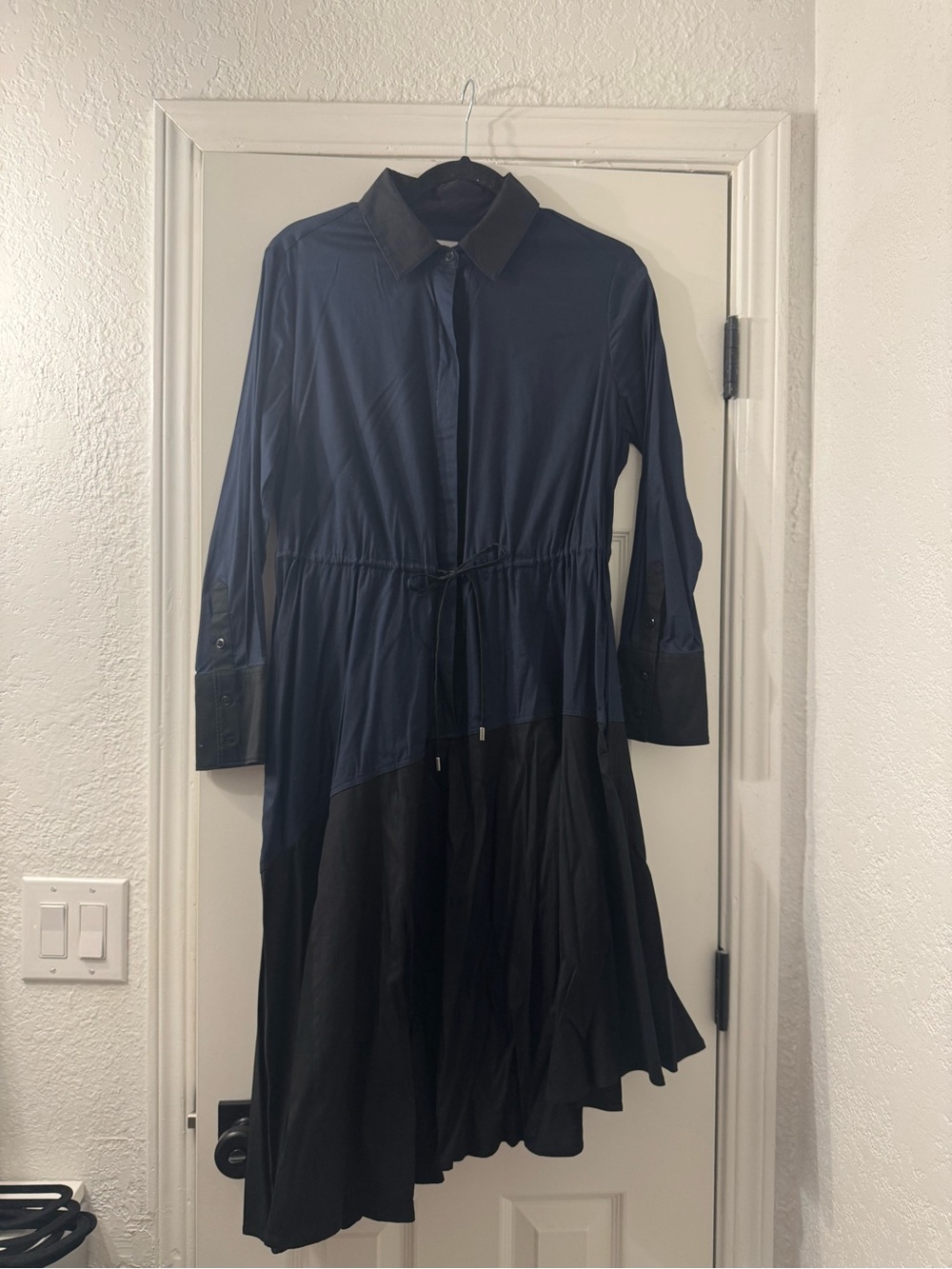 Chico's Navy and Black Two-Tone Midi Shirt Dress
